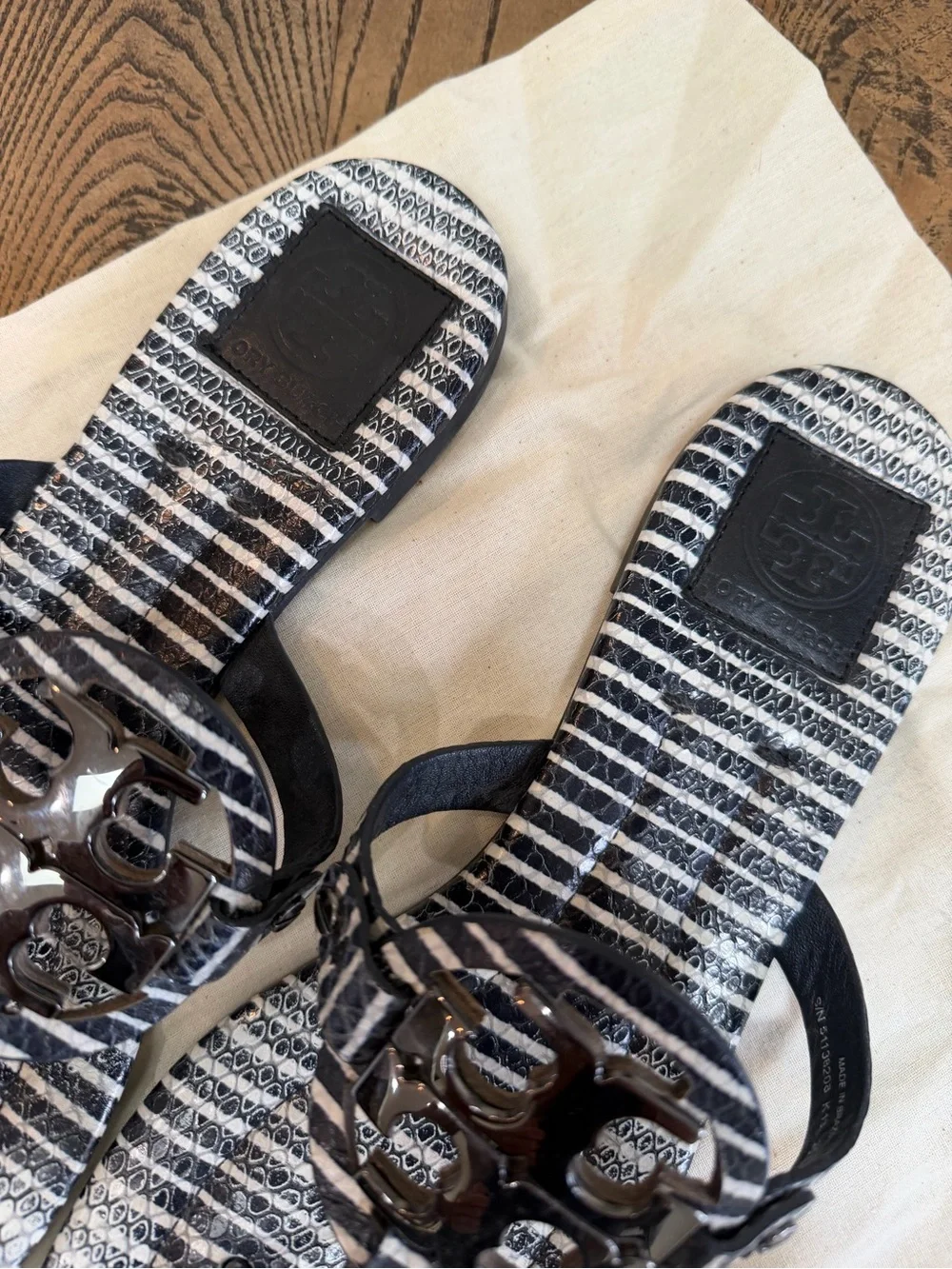 Tory Burch Miller Sandals Black and White Size 10